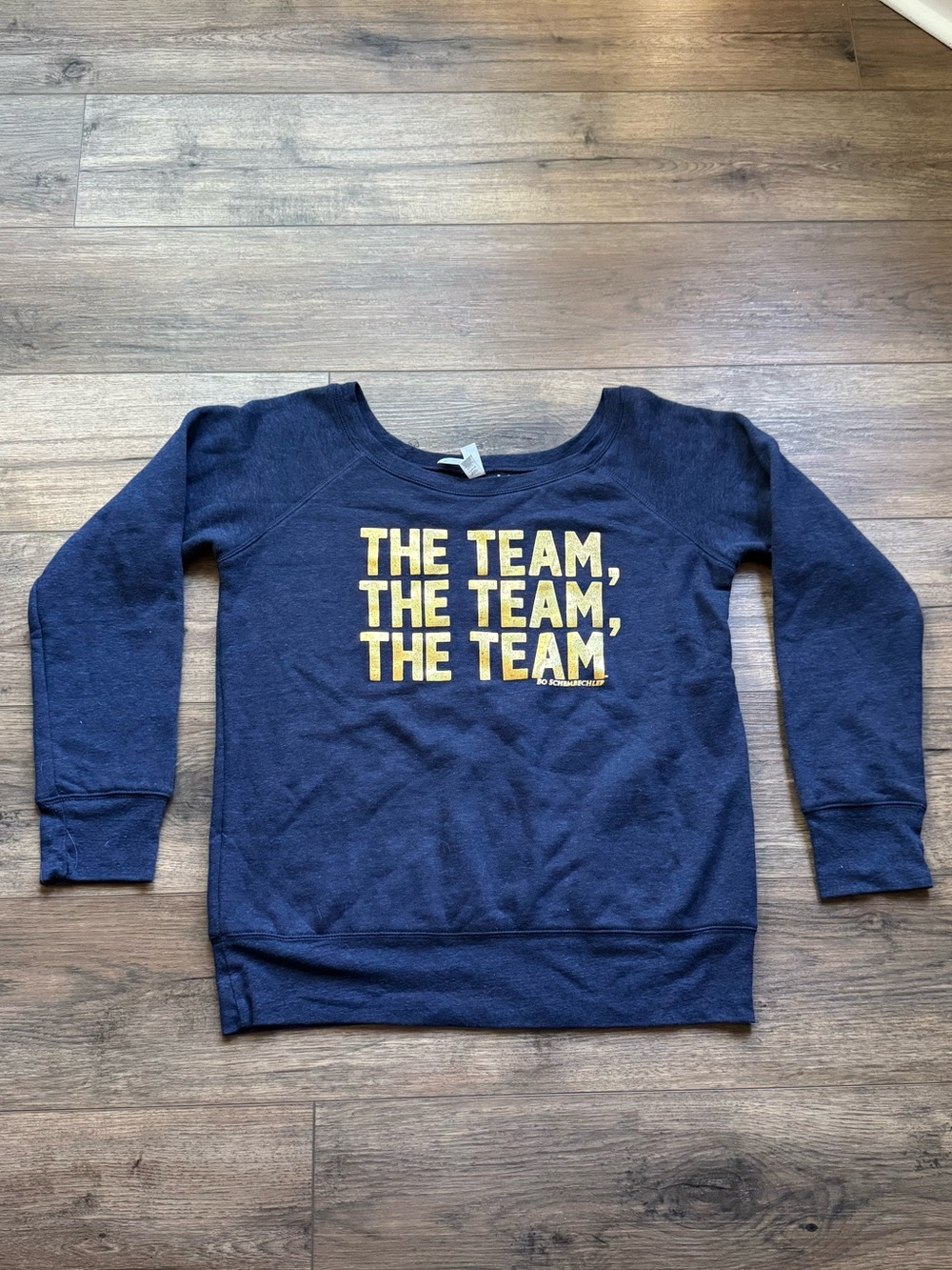 Womens Bella Canvas Navy Blue Crewneck Sweatshirt with Yellow 'THE TEAM' Graphic